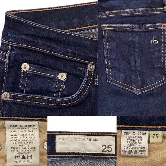 Rag and Bone High Rise Skinny Jean Dark Blue Wash Stretch 25 - Picture 4 of 16